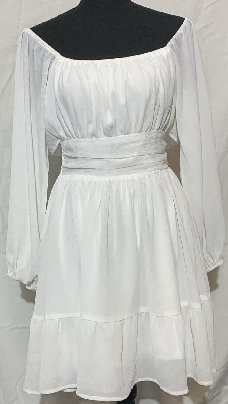 Forolav White Flowy Tie Back Dress Medium Bridal Shower Bride